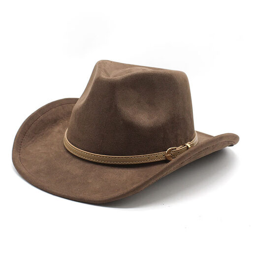 Shijanu's new ethnic suede hat belt men's and women's couple hat western cowboy hat camel_suede M(56-58cm)