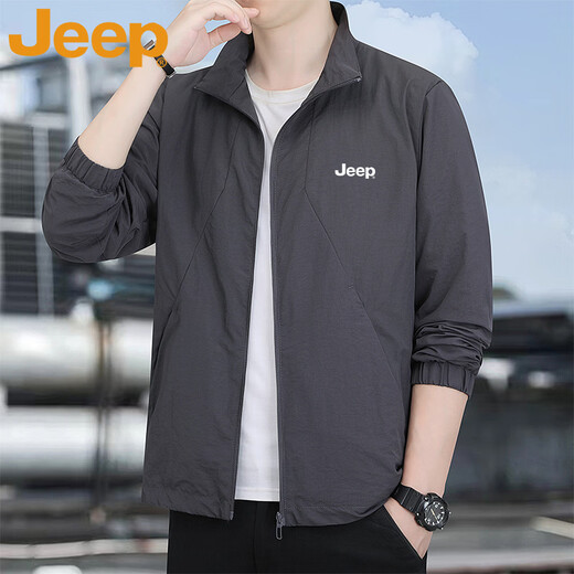 JEEP Jeep Jacket Men's Spring and Autumn Stand Collar Casual Outdoor Sports Tops for Young and Middle-aged Youth Dark Gray XL