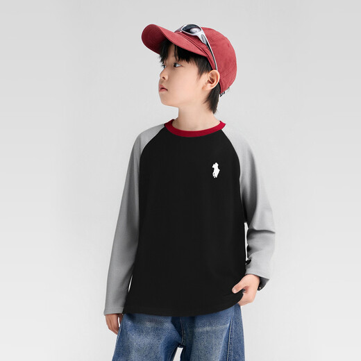 Zuoxi boys long-sleeved T-shirt 2026 spring and autumn children's pure cotton bottoming shirt raglan contrast color versatile navy blue 140