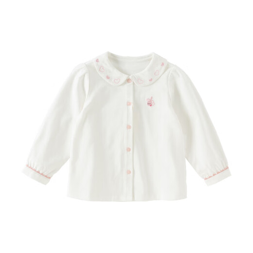 DAVE&BELLA 2026 Spring New Pure Cotton Girls White Shirt Baby Girl Shirt Children's Long Sleeve Top Children's Bottoming Shirt White Ready in Stock 100 cm (recommended height 90-100cm)