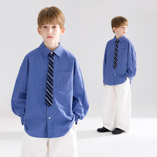 Mucmukn college freshman blue plaid tie design layered shirt for boys and girls 26 spring new style
