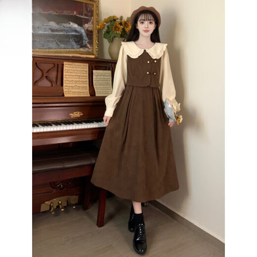 Mumuwu (mumuwu) 15 junior high school students, girls, 12 years old, 2026 autumn and winter new style dolls with fake two-piece French dress, long sleeves, picture color 165 S 70-90Jin Jin is equal to 0.5 kg