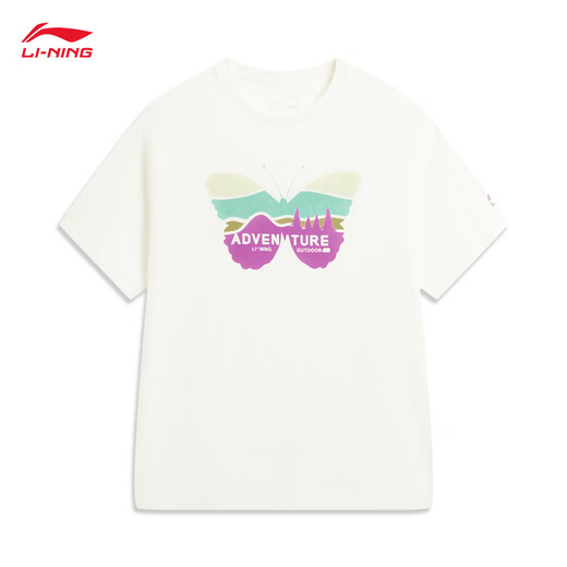 Li Ning Children's Clothing丨Short-sleeved cultural shirt for older girls 2026 new skin-friendly, comfortable, fashionable and casual sports T-shirt, milky white-2 120