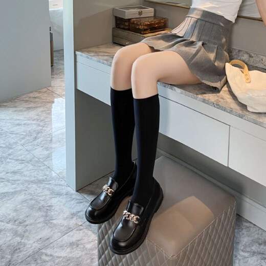 Black socks women's socks spring and autumn goose down long tube knee-high jk calf socks non-falling pressure Japanese sweet black mid-calf socks one size
