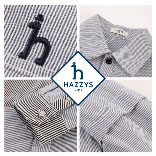 HAZZYS children's clothing boys' shirts 2026 spring new woven thin denim casual long-sleeved tops blue and white stripes 165