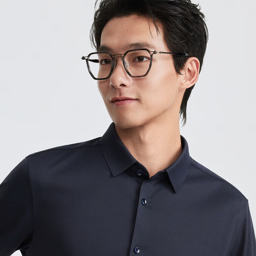 Jiumuwang shirt men's 26 spring new quality wool series tops, the same style as the mall, slim version + dark night black + FS1610122 43 (180/104B)