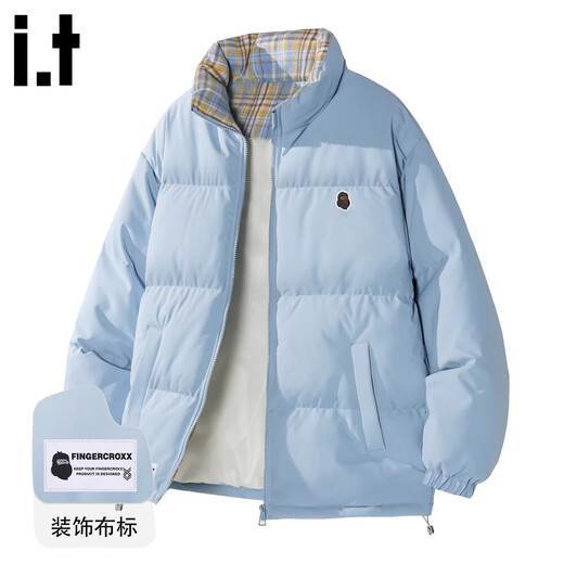 Fingercroxx it men's short cotton coat men's winter plaid bread coat thickened warm coat men's versatile fashionable cotton coat blue counter same style M 90-110Jin Jin equals 0.5 kg