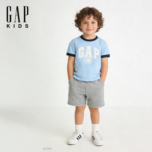 Gap Gap boys 2026 spring new pure cotton logo printed short-sleeved T-shirt children's clothing US version 877782 blue 100 /52 (2-3 years old)