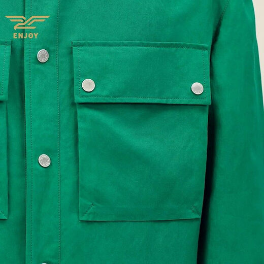 HERMES Men's New Workwear Stand Collar Jacket Loose Multi-Pocket Green Jacket Casual Wear Green 46