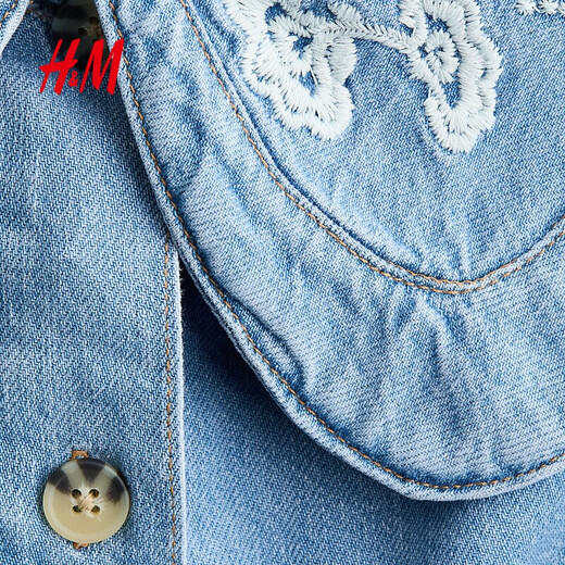 H&M Women's Shirt 2026 Spring New Collared Denim Fashion Trend Short Denim Jacket 1316675 Light Denim Blue/Flower XS 155/80
