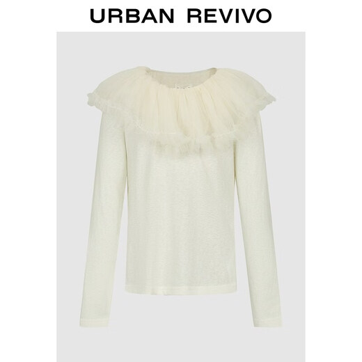 UR2026 spring new children's clothing girls urban elegant simple lace gauze collar T-shirt UGU460005 nude apricot 110