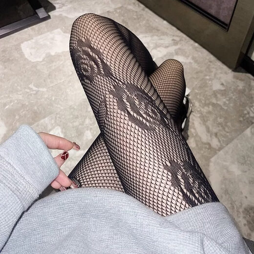 Perfect new black silk fishnet stockings for women, thin anti-snagging over-the-knee stockings, abstinence style, small flower black + bow white, 2 pairs, one size fits all