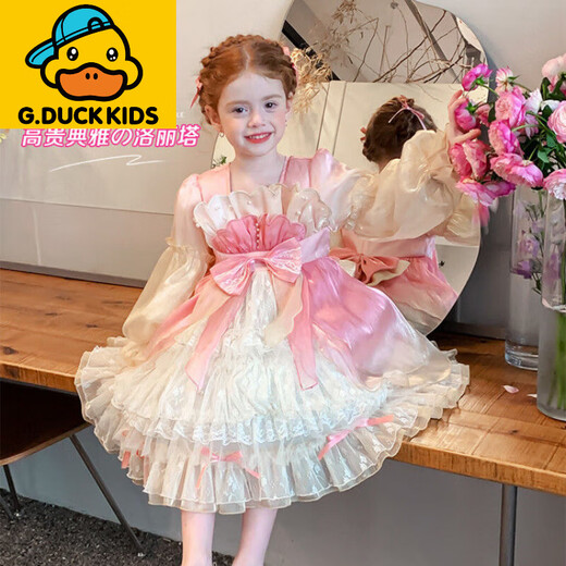 G.duck Little Yellow Duck Lolita Girls Princess Dress Spring and Autumn 2025 New Children's Birthday Party Dress for Girls Baby Pink Spring and Autumn Style 100