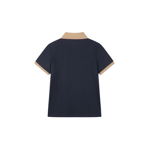 Hush Puppies Children's Clothing Children's Boys 2026 Spring and Summer New Classic Plaid Casual Comfortable Contrast Color Short-Sleeved Polo Shirt Navy Blue 120 cm