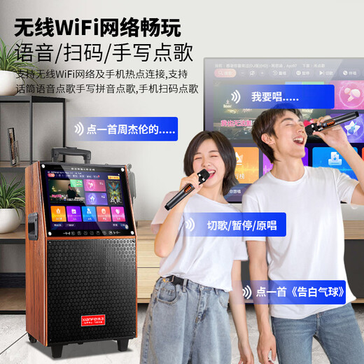 Xianfei square dance audio with display screen outdoor audio karaoke all-in-one trolley speaker mobile bluetooth home KTV audio karaoke machine large volume 29-inch touch version + dual microphones + U disk