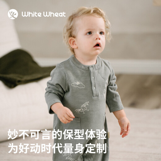 White wheat children's 26 spring new style infant and toddler clothes boys pure cotton embroidered baby girl's romper jumpsuit gray 66cm