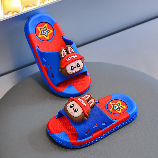 Labubu children's slippers with soft soles for girls and babies, cute children's home indoor boys' cartoon non-slip bath, pink 18.5, inner length 18cm, size 28-29