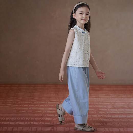 Hacikis hacikis children's clothing 25 summer new children's vest cheongsam collar new Chinese tops girls sleeveless shirts for middle and large children