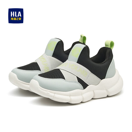 Hailan House HLA Children's Shoes 2026 New Children's Sports Shoes Boys' Mesh Breathable One-Pedal Running Girls Gray Black 28 Inner Length 17.5cm