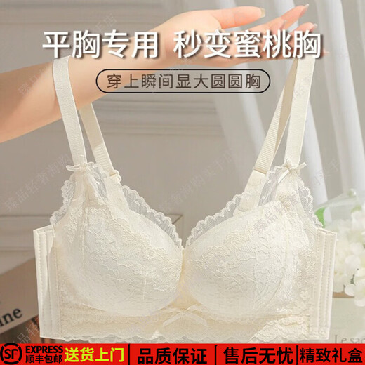 Eresg Light Luxury Brand Underwear Women's Thickened Flat Chest Small Breast Gathering Special Large Breast Reduction Anti-Sagging Bra Vanilla Green 2 Pieces 80A 36A