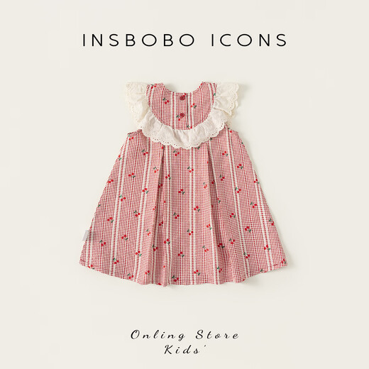 INSBOBO Girls Skirt Children's Dress 2026 Summer New Girl Red Princess Dress Baby Clothes Red Plaid 110