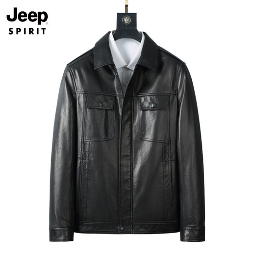 JEEP SPIRIT first layer vegetable tanned goatskin leather jacket Haining genuine leather men's leather jacket 2026 new autumn and winter middle-aged black L 170 103-117Jin Jin equals 0.5 kg