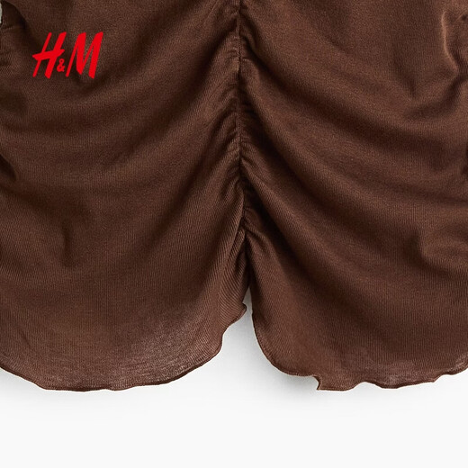 H&M 2026 Spring New Women's Draped Cotton Top 1320809 Brown XL 175/116