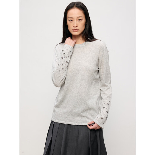 MARIUS | Cheese Sweater Acetate Cashmere Blended Advanced Four Seasons Beaded Knit Pullover Long Sleeve T-Shirt Thunderstorm Gray S