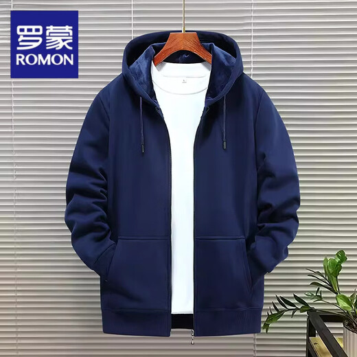 Luo Meng 2026 heavyweight cardigan sweatshirt for men and women hooded plus velvet thickening American loose large size autumn and winter couple zipper jacket spring and autumn solid color-dark blue XL 130-145Jin Jin equals 0.5 kg