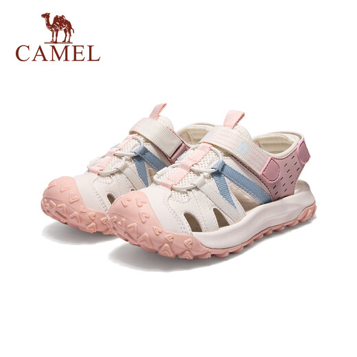 Camel (CAMEL) children's sandals summer outdoor sports beach sandals Baotou anti-kick breathable middle and large children boys and girls white/pink 38