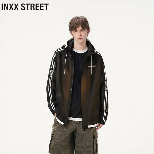 Inxx (inxx) INXX STREET American trendy brand loose hooded jacket men's spring and autumn new contrast color versatile casual jacket black M