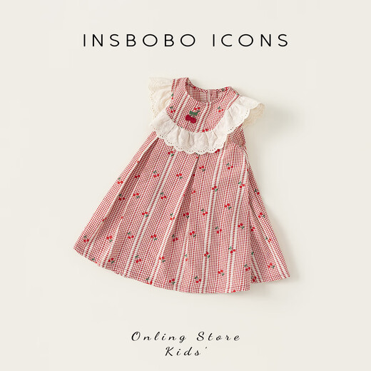 INSBOBO Girls Skirt Children's Dress 2026 Summer New Girl Red Princess Dress Baby Clothes Red Plaid 110