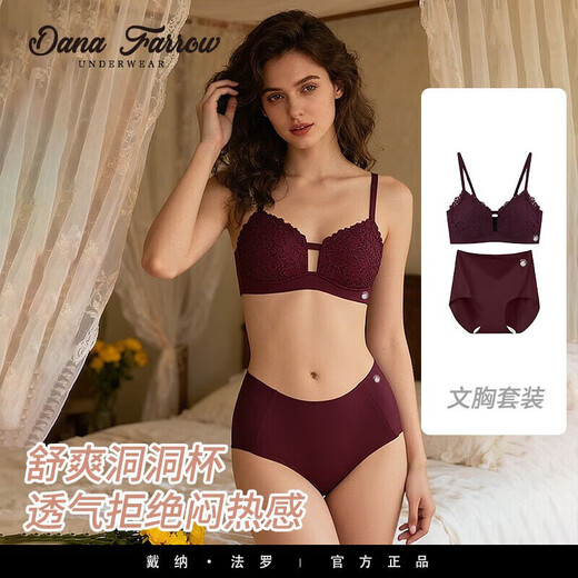 DANA FARROW brand new underwear set for women, thin anti-sagging, wire-free lace push-up bra for large breasts, wine red set S 32/70 (suitable for 70A/70B) One size fits all