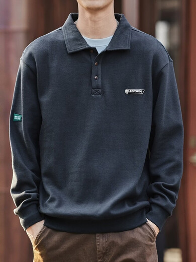 Green Deer American heavyweight long-sleeved Polo shirt for men in spring and autumn trendy brand loose casual cotton sweatshirt men's T-shirt white M suitable for 100-120Jin Jin equals 0.5 kg