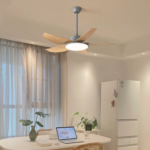 
Beautiful lamps and Guangdong Zhongshan lamps simple modern fan lamp restaurant chandeliers cream wood style dining room dining table fan chandeliers full spectrum 46-673A absorb black top dark wood grain leaves
