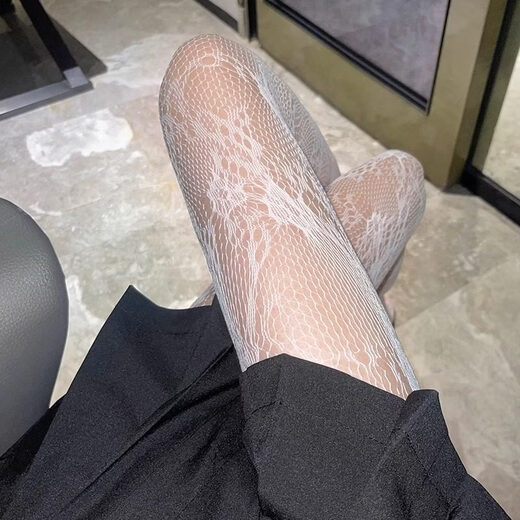 Perfect new black silk fishnet stockings for women, thin anti-snagging over-the-knee stockings, abstinence style, small flower black + bow white, 2 pairs, one size fits all