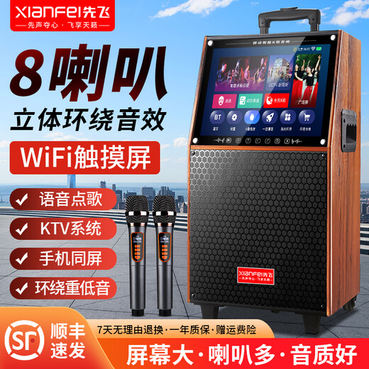 Xianfei square dance audio with display screen outdoor audio karaoke all-in-one trolley speaker mobile bluetooth home KTV audio karaoke machine large volume 29-inch touch version + dual microphones + U disk
