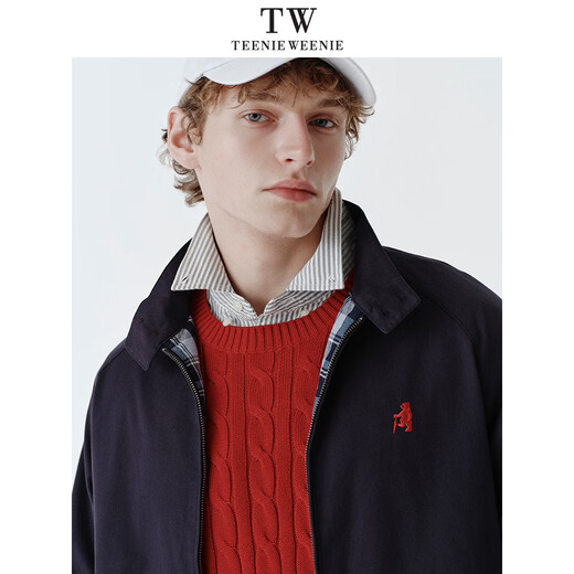 Teenie Weenie Bear Men's American Workwear Style Stand Collar Wear-Resistant and Easy-Care Business Coach Jacket Navy Blue 180/XL