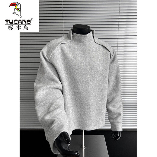 Woodpecker (TUCANO) Clean Fit Gray Spliced Stand Collar Sweatshirt Men's Spring New Men's Fashion High Street Design Thick Top Gray XL