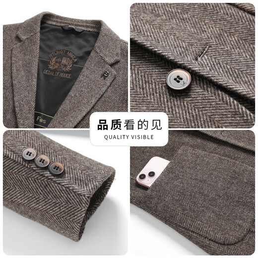 New autumn and winter double-sided woolen suit jacket men's autumn and winter business casual suit top, coffee color XL (180)