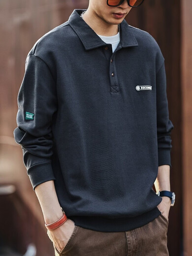 Green Deer American heavyweight long-sleeved Polo shirt for men in spring and autumn trendy brand loose casual cotton sweatshirt men's T-shirt white M suitable for 100-120Jin Jin equals 0.5 kg