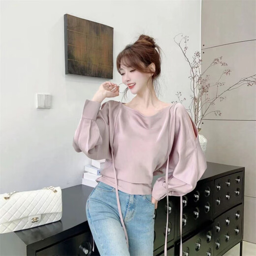 Playboy (PLAYBOY) new sexy temperament bottoming shirt pure desire top small shirt women's satin long-sleeved shirt off-shoulder 2026 spring and autumn official flagship bud green S