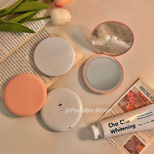 UCULED makeup mirror portable carry-on folding makeup mirror pink luminous mirror student home care white led folding mirror normal mirror rechargeable model