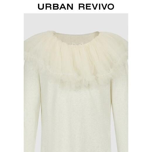 UR2026 spring new children's clothing girls urban elegant simple lace gauze collar T-shirt UGU460005 nude apricot 110