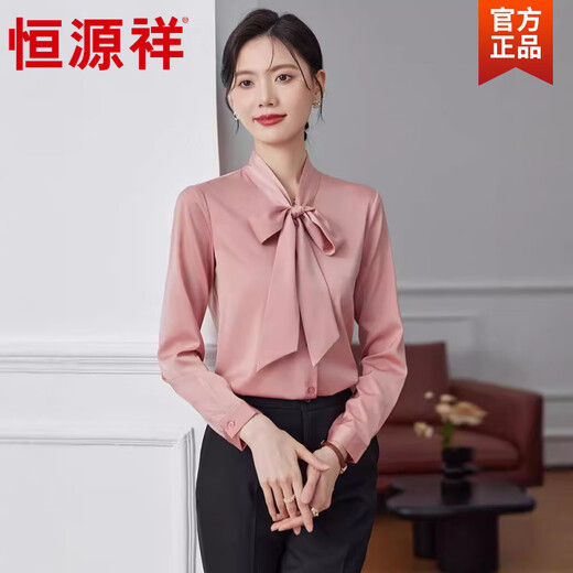 Hengyuanxiang white satin shirt women's spring and autumn commuting drape no-iron bow ribbon top women's long-sleeved work shirt white S