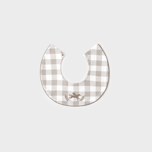 Koala Nose Little Knight Fashionable and high-end baby soft and comfortable pure cotton Year of the Horse style Western-style versatile set Bib-milk white background with khaki check pattern One size fits all 27x29cm Bib Specifications