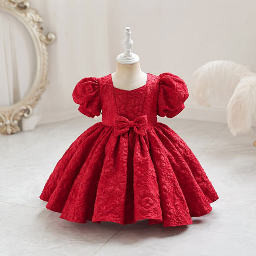 Luanquexiang one-year-old baby girl dress red skirt children's princess dress one-year-old dress flower girl dress toddler clothes red dress size 80 recommended height 73-84 body 15-22 Jin Jin is equal to 0.5 kg