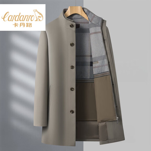 CARDANRO luxury brand high-end jacket men's 2026 autumn and winter new style young and middle-aged removable lining sheep wool windbreaker dark khaki color 3XL 190 175-185Jin Jin equals 0.5 kg