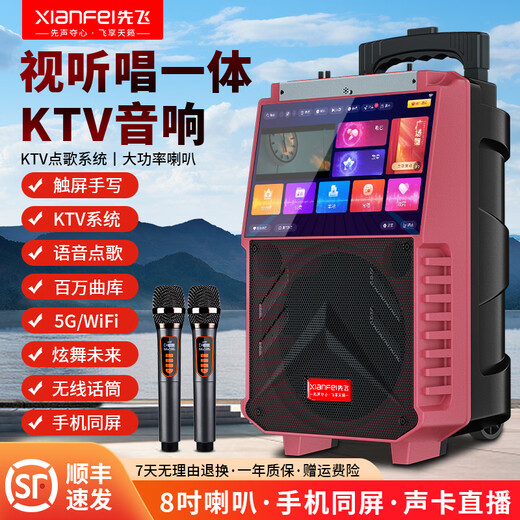 Xianfei outdoor trolley speaker square dance audio with display microphone ktv elderly karaoke wireless network wifi high power dance machine video machine touch network version + dual microphone + 32GU disk + bracket