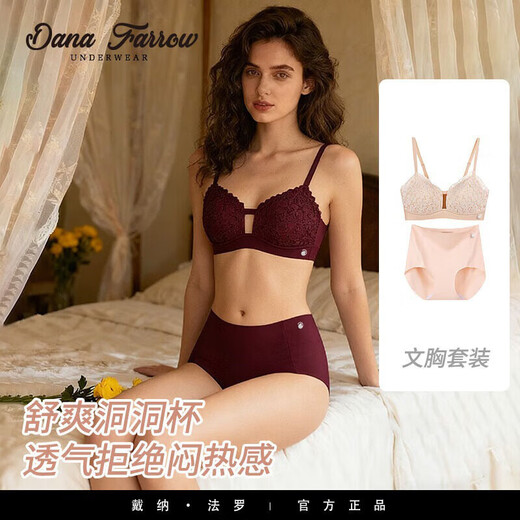 DANA FARROW brand new underwear set for women, thin anti-sagging, wire-free lace push-up bra for large breasts, wine red set S 32/70 (suitable for 70A/70B) One size fits all